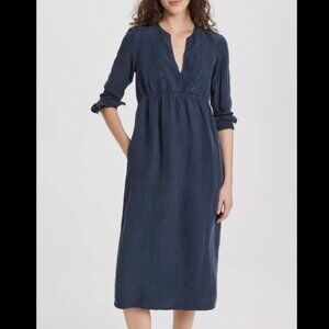 James Perse Womens Empire Seam Open Front Linen Long Sleeve Dress Blue Oil 2/M